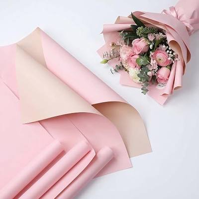 KFGCA 20 Sheets Pink Floral Wrapping Paper, 21.7x21.3 Inch Waterproof Korean Style Flower Wrap for Bouquets - Premium Pink Floral Paper for Single Flower Wrap, Birthdays, Weddings & DIY Crafts
