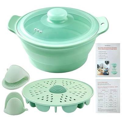 Collapsible Silicone Microwave Vegetable Steamer | BPA-Free, 42oz Capacity, Folds Flat for Storage, Steam veggies, Dumplings, Fish, Chicken in 2-10 min, Dishwasher Safe