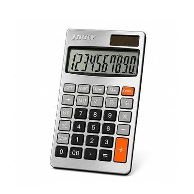 TRULY 10-Digit Compact Calculator, Large 2.5-Inch LCD, Dual Solar & Battery Power, Brushed Anodized Aluminum Body, Standard Function Calculator for Office, Home & On-the-Go Use, 837A Mini Silver