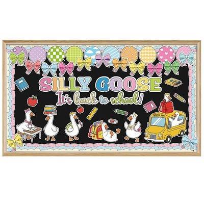 Gersoniel 70 Pcs Silly Goose Classroom Decor It's Back to School Bulletin Board Set Goose Bow Book Pencil Colorful DIY Paper Cutout for First Day of School Party Classroom Chalkboard Wall Decorations