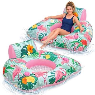 Blueweenly 2 Pack Inflatable Pool Float Chair,Heavy Duty Floats for Adult | Flamingo Floating Lake Chair Lounge with Handles and Mesh Bottom for Swimming Water Summer Beach Party Lake Travel Fun