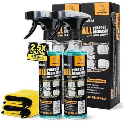 NUAN 2Pcs All Purpose Degreaser for Car and House, Lemon Scent All Purpose Cleaner, Quick Stain Removal Heavy-Duty Cleaning Spray, 10.1 fl oz/300 ML