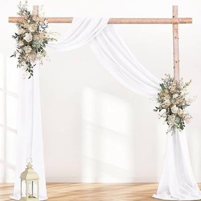 White 4 Panels Wedding Arch Draping Fabric 29" x 20Ft Sheer Chiffon Drapes Outdoor Backdrop Curtains for Wedding Party Baby Bridal Shower Arch Ceiling Windows Decor