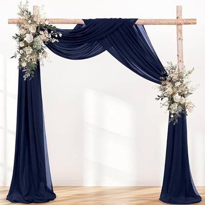 Navy Blue 4 Panels Wedding Arch Draping Fabric 29" x 20Ft Sheer Chiffon Drapes Outdoor Backdrop Curtains for Wedding Party Baby Bridal Shower Arch Ceiling Windows Decor