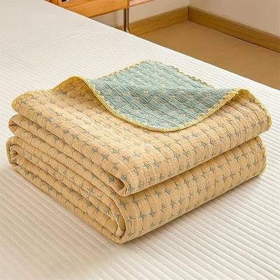 Full Size 100% Cotton Muslin Blanket for Hot Sleepers, 4-Layer Gauze | Star Yellow Breathable & Cool, Reversible Farmhouse, Lightweight Summer, Full 80"x90", Couch/Bed/Lap