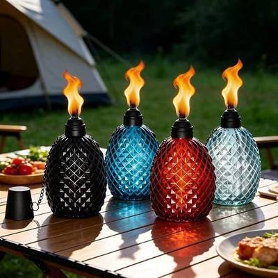 4 Pack Glass Tabletop Citronella Torches,12.5 oz | Citronella Torches for Outside Burn Time: 8 hours for Party,Yard,Patio, Garden (Multi-Color)