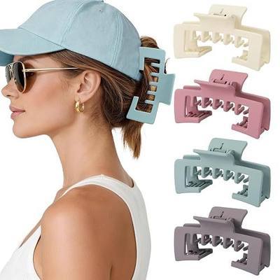 4 Pack Hat Claw Clips for Women, 4.1 Inch Large Hair Clips for Thick Hair | 2-in-1 Cute Hair Claw Clips Strong Hold Jaw Clips for Daily Styling, Baseball Cap & Trucker Hat, Green (Patent Pending)