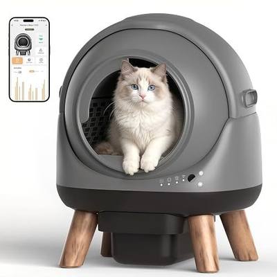 Automatic Litter Box, Self Cleaning Cat Litter Box with 6 Safety Sensors, 55L Large Capacity for Cats 2.5-22 lbs, 8L Odor Control Waste Bin with Easy-Clean No-Corner Drum, Child Lock