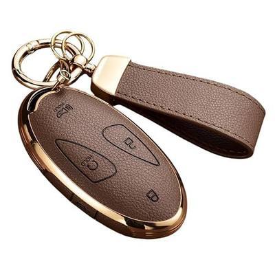 Key fob Cover for Hyundai Santa Fe Sonata Tucson Elanrtra Ioniq 6 | Leather Soft TPU Key Cover Case Shell for Grandeur GN7, KONA with Keychain (Brown, 5-Buttons)