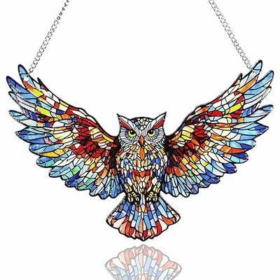 Stained Glass Owl Suncatchers for Windows, Suncatchers for Windows Hanging | Stained Glass Birds for Home Decor, Garden, Gift for Bird Lovers