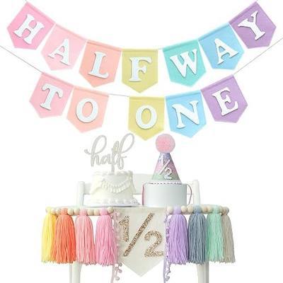 1/2 Birthday Girl 6 Months Banner Half Way To One Baby Decorations Halfway | Pre-Strung High Chair Banner 1/2 Birthday Hat Cake Topper