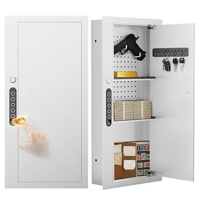 31.49‘’ Wall Safe Between the Studs, Biometric Hidden Safe with Removable Pegboard, In Wall Safe with Removable Shelf and Backlit Keypad (Fingerprint-White)