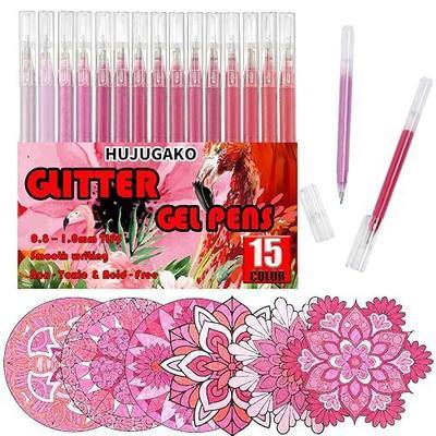 Glitter Gel Pens, 15 Colors Red Pink Sparkle Gel Pens Set,500% More Gel Ink Pens for Coloring Books, Journaling, Drawing, Scrapbooking & DIY Crafts, Smooth Writing