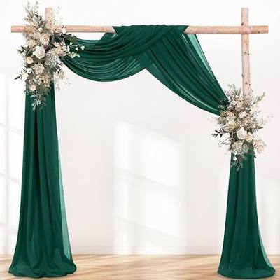 Emerald Green 4 Panels Wedding Arch Draping Fabric Sheer Chiffon Drapes Outdoor Backdrop Curtains 29" x 20Ft for Wedding Party Baby Bridal Shower Arch Ceiling Windows Decor