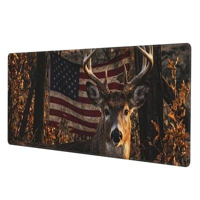 American Flag Whitetail Deer Mouse Pad, X-Large Gaming Desk Mat (31.5 x 11.8 in), Non-Slip Rubber Base Extended Mousepad with Stitched Edges for Office & Home