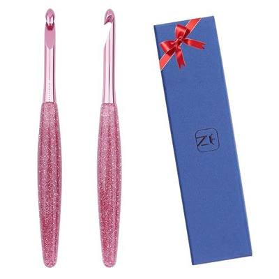 Weabetfu Inline Crochet Hooks Size 10.5(7mm) with Glitter Resin Grips | 7-Inch Extra Long Crochet Hook,Ergonomic Streamline Handle for Beginners,Ideal for Crocheting Blankets,Shawls,Hat/Easy to Use