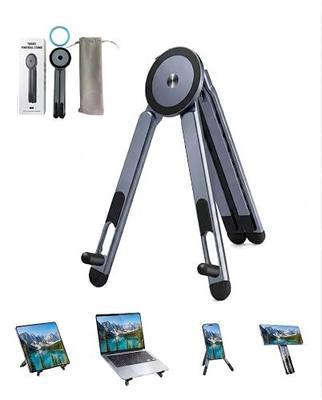 4-in-1 Foldable Laptop Stand, Magnetic Phone Holder & Multi-Angle Tablet Riser, 8-Level Ergonomic Height Adjustable Aluminum Travel Stand Compatible with MacBook, iPad, iPhone, Gunmetal Grey