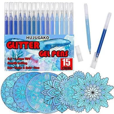 Glitter Gel Pens, 15 Colors Blue Sparkle Gel Pens Set,500% More Gel Ink Pens for Coloring Books, Journaling, Drawing, Scrapbooking & DIY Crafts, Smooth Writing