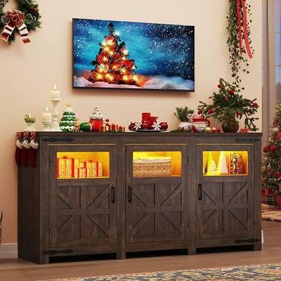 64" Large LED Farmhouse TV Stand for 70/65/60 Inch TVs with Power Outlets ,Tall Entertainment Center Storage Cabinets,Rustic TV Stands for Living Room wAdjustable Shelves,Media Console(Rustic Brown)