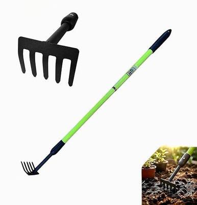 JYI&FORGE Small Garden Rake, Telescopic Handle 27-39 in, for Tight Spaces | Mini Rake, Flower Beds, Pots, No Bending, Non-Slip Grip, Lightweight, 5 Tines