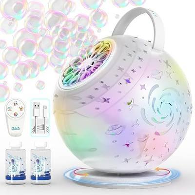 Rechargeable Bubble Machine with Remote Control, Auto 90° & 360° Rotation, 7-Color RGB Lights, 35000+ Massive Bubbles Per Minute, 75Min, for Kids Toddlers Birthday Parties Easter Outdoor Wedding