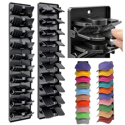 Hat Organizer for Baseball Caps 2 Packs with Built-in Spring Clips | Wall Mount Hat Rack Holder with Strong Adhesive and Screws, Multi-Layer Cap Storage for Door/Closet Display (Black)