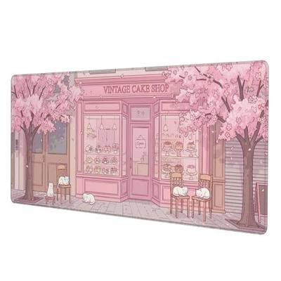 Pink Cherry Blossom Cat Large Gaming Mouse Pad, Cute Japanese Aesthetic Desk Mat, 31.5x11.8 Inch Extended Mousepad for Women