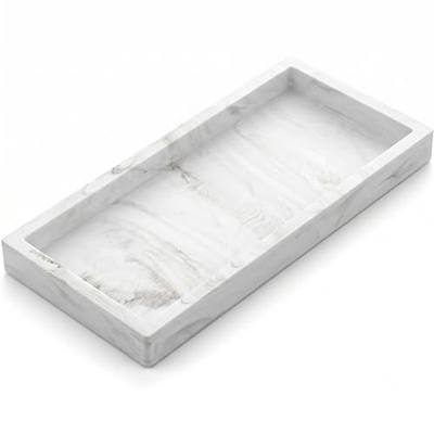 Bathroom Tray - Large 12" Silicone Bathroom Counter Tray for Bathroom Vanity, Countertop Organizer Tray, Dish Soap Dispenser Sponge Holder Kitchen Sink Tray, White Marble 1-Pack