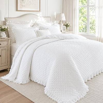 BOV Soft Lightweight White Bedding Full Size, Ruffle Bedding Set Shabby Chic Bedspread with 2 Pillow Shams, Farmhouse Quilt Set for All Season Bedroom Decor 86x86 Inch