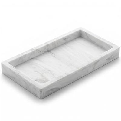 Bathroom Tray - Small 8" Silicone Bathroom Counter Tray for Bathroom Vanity, Countertop Organizer Tray, Dish Soap Dispenser Sponge Holder Kitchen Sink Tray, White Marble 1-Pack