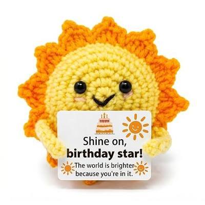 Birthday Gifts for Women Men - Unique Handmade Crochet Sun with Card for Her Him Boyfriend Girlfriend,Personalized Small Keepsake for Mom Sister Friend, Artisan Decor