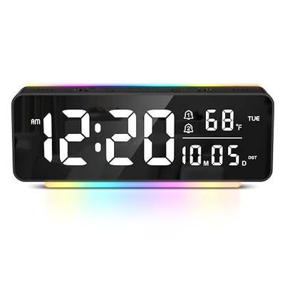 Digital Alarm Clock for Bedroom, LED Digital Clock with Date & Weekday & Temp, Auto Night Mode & 5 Level Brightness, Dual Alarm with Snooze, 11 Colors Night Light for Girls, Kids, Teens