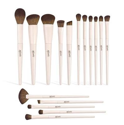 16Pcs Makeup Brush Set, Professional Face & Eye Makeup Brushes(Off White) | Premium Synthetic Foundation Concealer Blush Contour Eyeshadow Brush Kit for Beginners & Makeup Artists