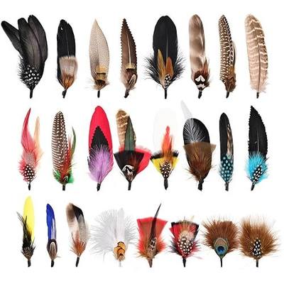 Natural Hat Feathers 24 Pcs Assorted Real Feathers in Brown & Black Tones for DIY Crafts, Hat Accessories, Fedora, Cowboy, Trilby Hats – Oktoberfest, Christmas Party Decor