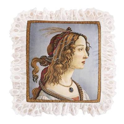 patdrea Designer French Velvet Throw Pillow Cover,22"x22"-Botticelli A | Lace Ruffle,Vintage Green Pillow Case,Decor Cushion Coverfor Couch Living Room Bedroom Sofa,Classic Art Pattern