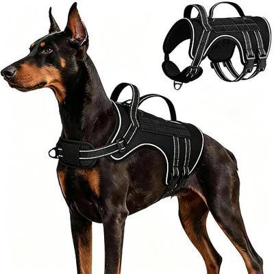 Tactical Dog Harness, Heavy Duty No Pull Dog Harness with 2 Control Handles Breathable Dog Harness Hook and Loop Panel for ID Patch Adjustable Reflective Pet Vest for Walking, Training (M)
