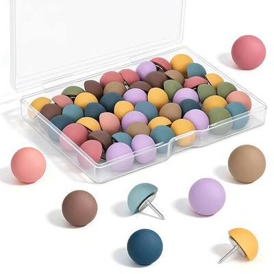 50Pcs Matte Morandi Push Pins, Decorative Round Head Thumb Tacks with Steel Point for Cork Board & Bulletin Board, 9-Color Set with Storage Box for Home Office Classroom