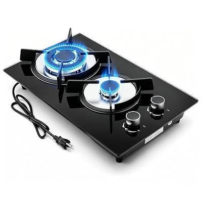 Gas Stove 2 Sealed Burner,Propane Cooktop 12 Inch – Built-in Black Tempered Glass Gas Hob with Thermocouple Protection, LPG/NG Dual Fuel,(8,189 BTU+ 6,142 BTU) for RV, Apartment, Kitchen, Outdoor