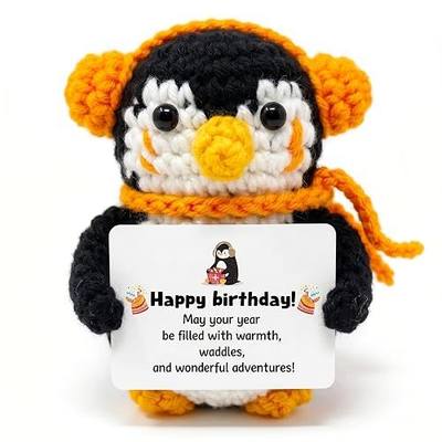 Birthday Gifts for Women Men - Unique Handmade Crochet Penguin with Card,Birthday Gift for Her Him Boyfriend Girlfriend,Personalized Small Keepsake for Sister Brother Friend,Artisan Decor