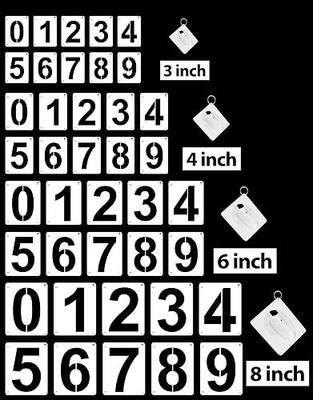 3,4,6,8 Inch Number Stencils,40Pcs Plastic Reusable Washable Curb Stencils | for Address Painting,0-9 Large Number Custom Stencils,Digital Templates for Spray,Painting,DIY Crafts,Address Signs