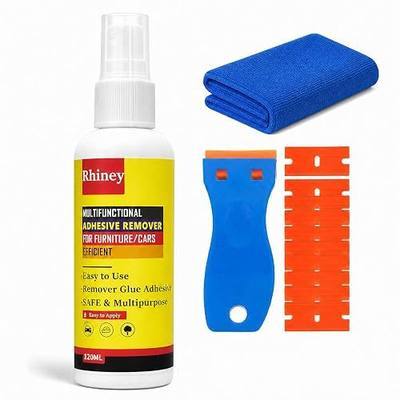 Adhesive Remover Spray with Scraper – Powerful Glue and Sticker Remover for Cars, Windows, Glass, Plastic & Metal, Removes Labels, Tape Residue, Decals and Gum, 4.06oz/120ml