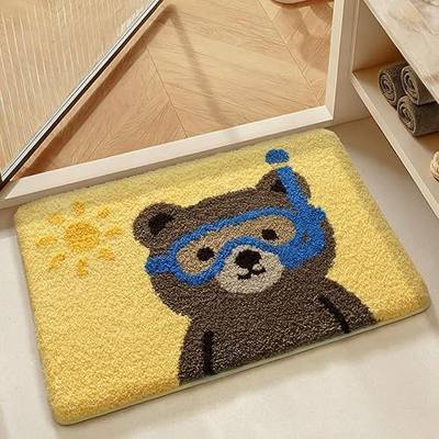Ankah Summer Vibes Beach Bears Bathroom Rug, Cute Cartoon Animal, Soft Shaggy Microfiber Floor Mat, Absorbent, Non-Slip, Machine Washable, Ideal for Shower, Kids Room, 19.7" x 31.5", Sunshine Bear