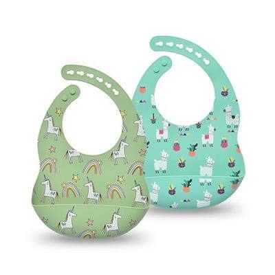 Silicone Baby Bibs 2 Sets, Adjustable Waterproof Baby Bibs(Green+Cyan) | Silicone Bibs for Girl, Boy,Baby Bibs with Food Catcher, Sturdy Baby Bibs for Feeding Essentials, BPA Free, Dishwasher Safe