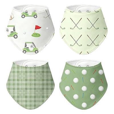 4 Pcs Golf Baby Bibs for Boys Girls Baby Golf Stuff Cotton Bandanas Adjustable Absorbent Triangle Bibs for Drooling and Teething Vintage Sports Nursery Items Infant Essentials Newborn Gifts