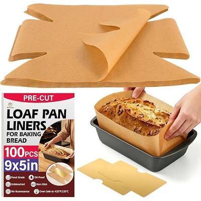 Loaf Pan Liners for Baking Bread 9x5 Inch,100 Pcs Bread Pan Liners with 2 Cardboard Formers,Pre Cut Non-Stick Parchment Paper for Loaf Pan