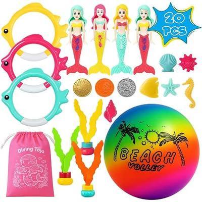 20Pcs Diving Pool Toys for Kids Age 3-12 Set with Storage Bag,Pool Games Summer Swim Water Sinking Mermaid Toys Outdoor Cool Girl Boy Stuff Fun Summer Gift