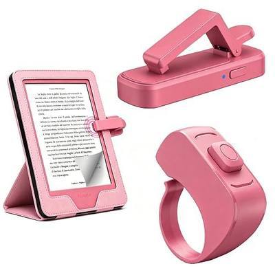 Page Turner Ring for Kindle Paperwhite Oasis Scribe Kobo eReaders, Remote Control Page Turner for iPad iPhone Android Tablets E-Readers, Kindle Accessories for Thick Cases (Raspberry)