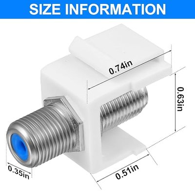 Weewooday 300 Pcs F-Type RG6 Coaxial Cable Connectors, Trapezoidal Keystone Jack Inserts - Blue Inner Core Female to Female Connector, Screw-Type Audio Speaker Trapezoid for Wall Plate (Silver)