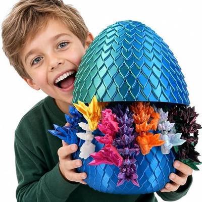 Acvens Giant 3D Printed Dragon Egg, Includes 10 Pack 15" Jointed Crystal Dragon Figurines, Big Decorative Egg Toy, Unique Gift for Kids & Hobby Collectors (Blue-Green)