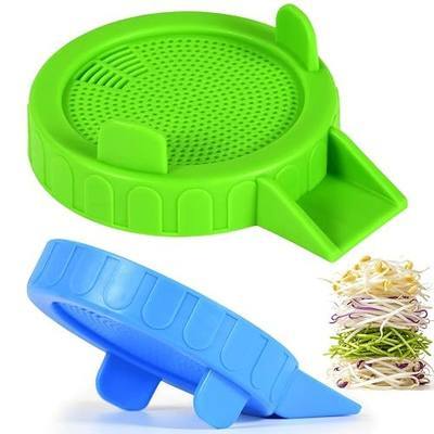 Sprouting Lids for Wide Mouth Mason Jars (3.38"/86mm) | 2-Pack, No-Rust Plastic Lids, Built-In Stand, BPA-Free, Dishwasher Safe